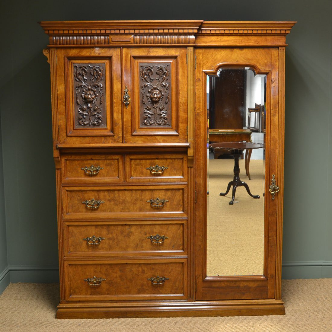 Magnificent ‘Burr’ Pollard Oak Arts & Crafts Antique Wardrobe