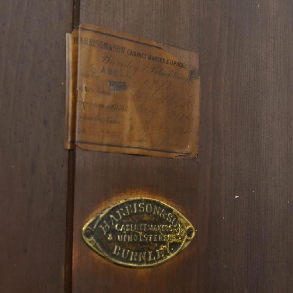 cabinet makers label Harrison & Son Burnley
