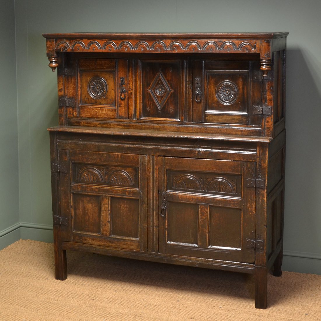 17th Century Country Oak Court Cupboard