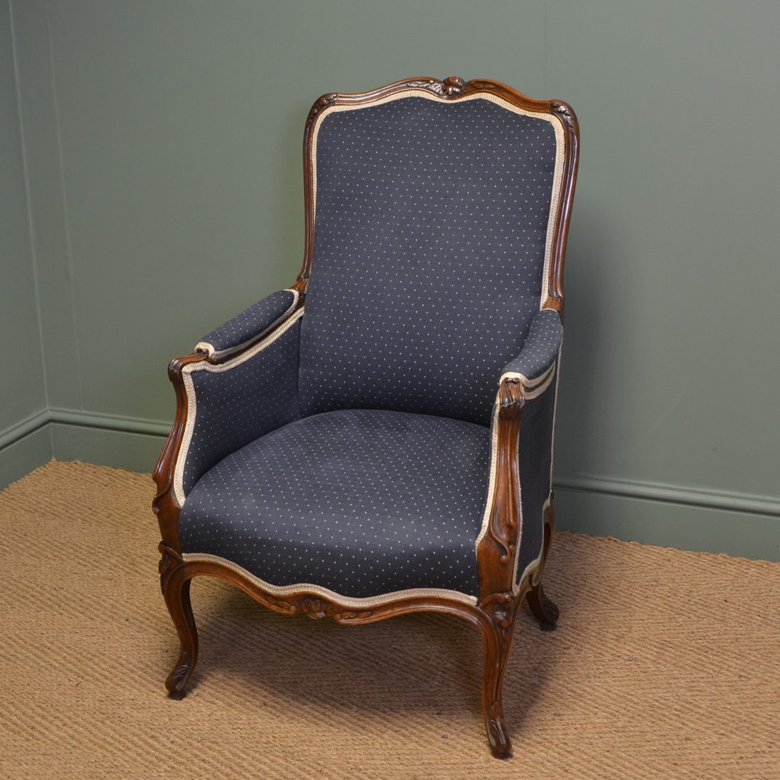 Stunning Antique French Upholstered Walnut Armchair