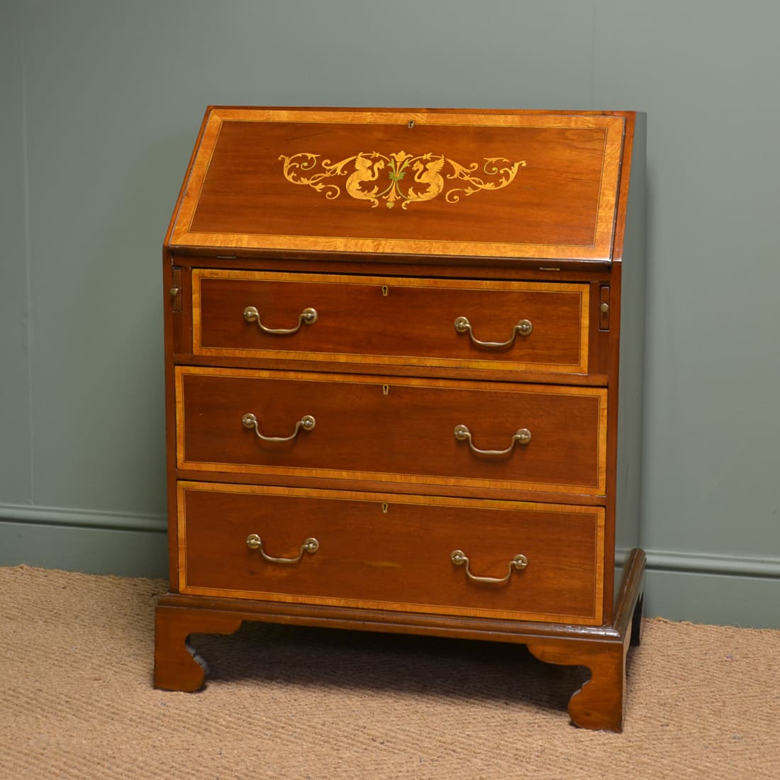 Edwardian Inlaid Mahogany Antique Desk / Bureau