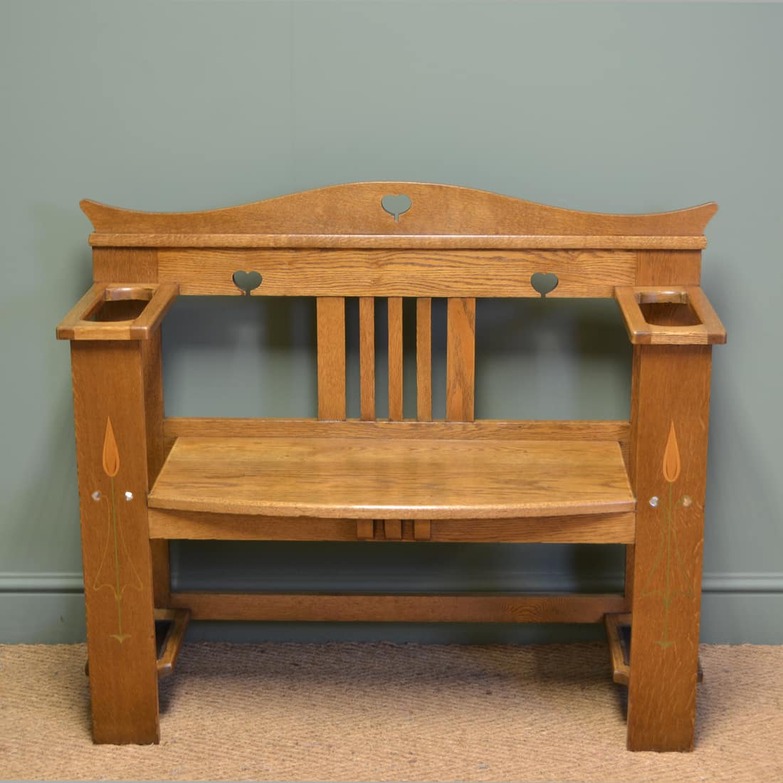 Golden Oak Arts and Crafts Antique Hall Bench