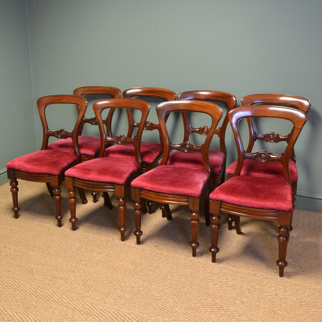 Beautiful Set of Eight Victorian Balloon Back Antique Dining Chairs
