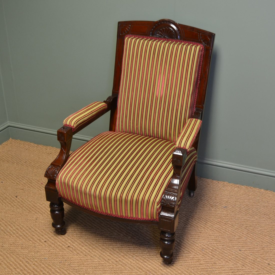Victorian Walnut Upholstered Gentleman's Antique Arm Chair