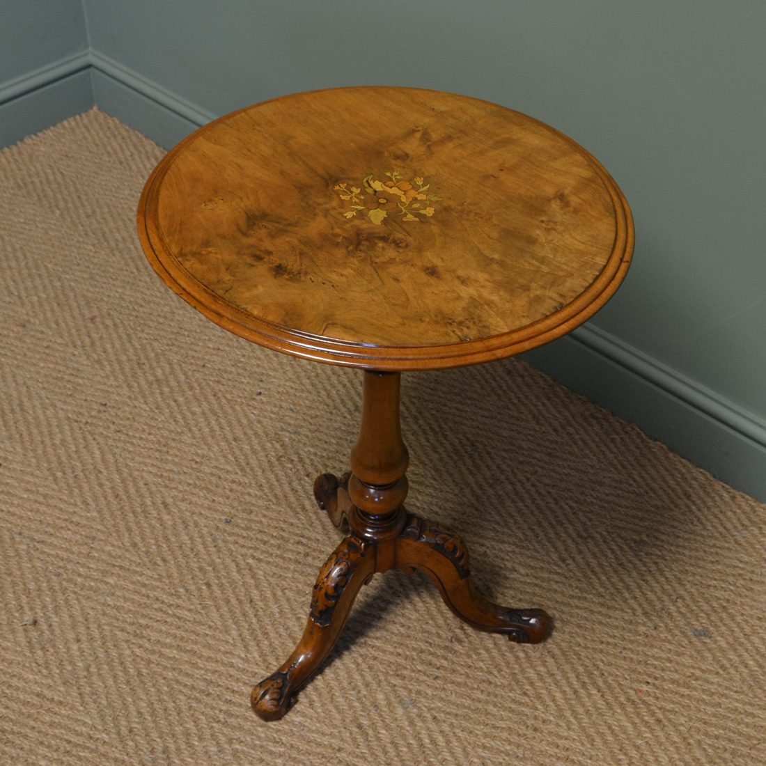 Spectacular Victorian Inlaid Walnut Antique Wine Table