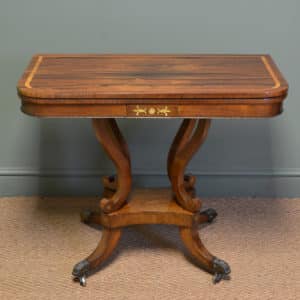 Quality Antique Regency Games Table with Brass Inlay 19 Spectacular Regency Figured Rosewood Antique Brass Inlaid Console / Games Table