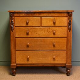 Spectacular Early Victorian Figured Oak Antique Chest Of Drawers