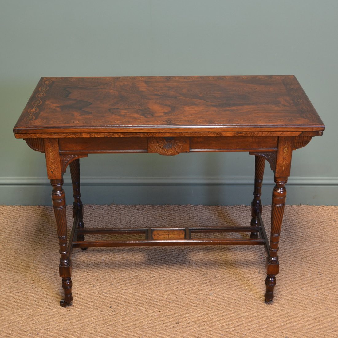 Striking Arts And Crafts Victorian Figured Rosewood Inlaid Side / Games Table By JAS Shoolbred.