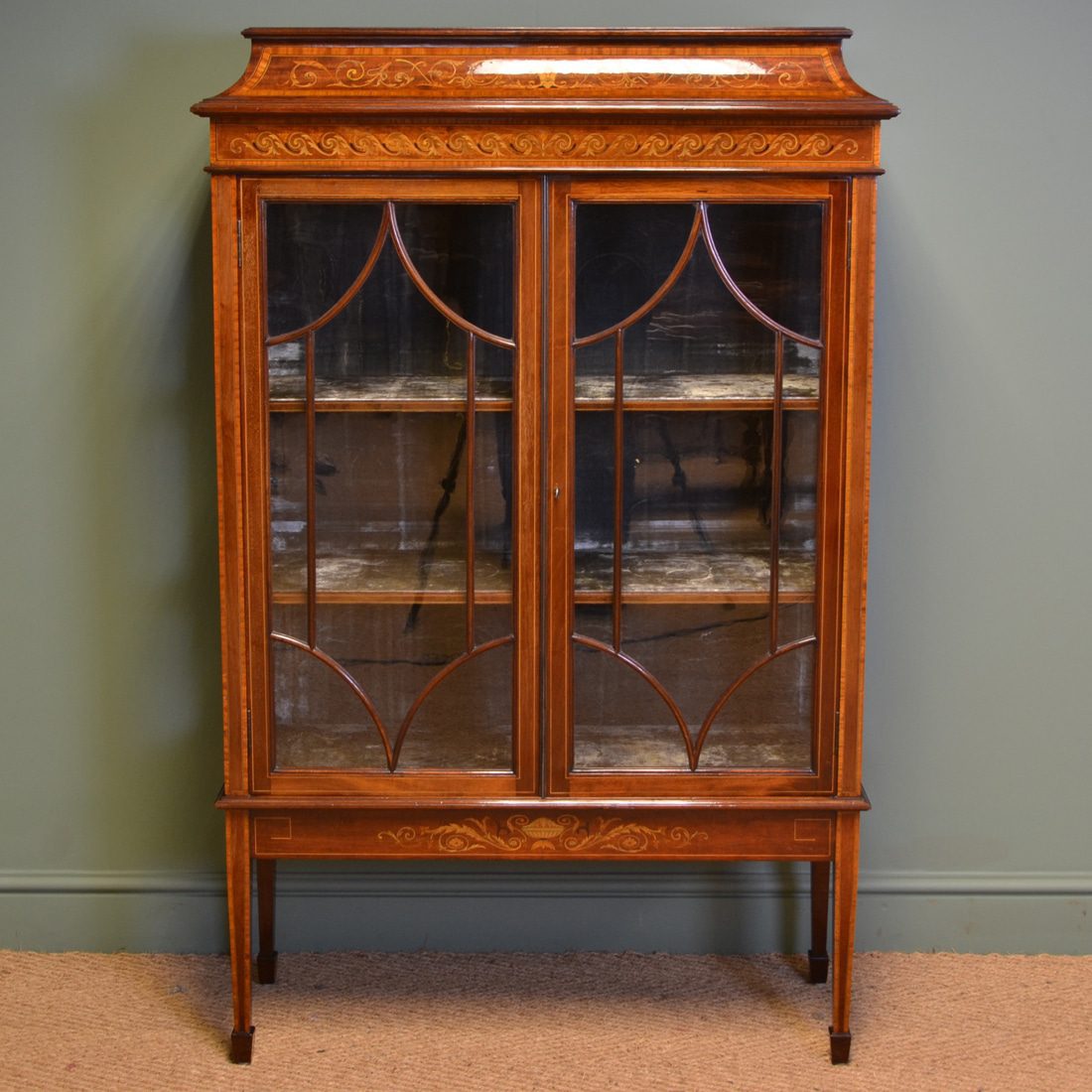 Spectacular Exhibition Quality Maple & Co Inlaid Mahogany Antique Display Cabinet