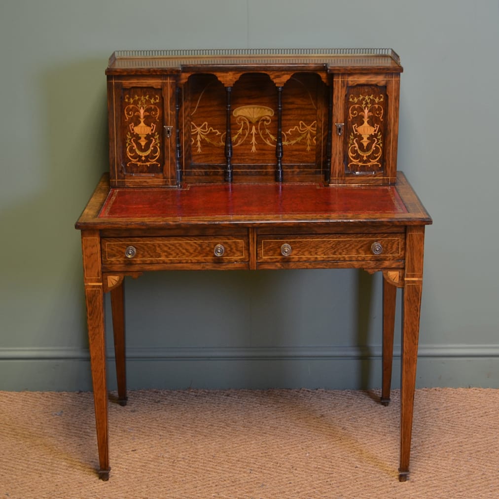 Inlaid Rosewood Victorian Antique Writing Table