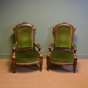 Quality Large Upholstered Antique Arm Chair / Throne Chair 14 Pair of Victorian Oak Antique Arm Chairs