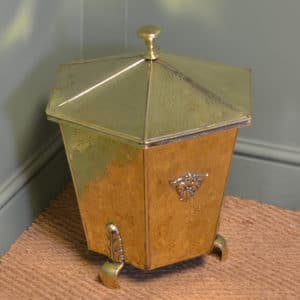 Unusual Arts & Crafts Copper Antique Coal Bucket 15 Victorian Polished Lidded Brass Coal Scuttle / Log Holder