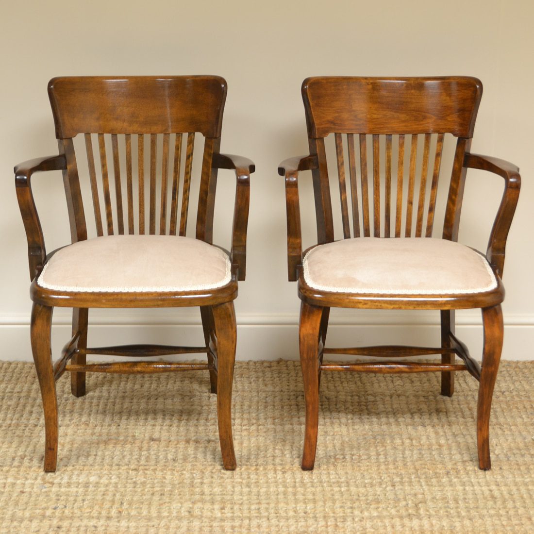 Pair of Edwardian Walnut Antique Office Chairs