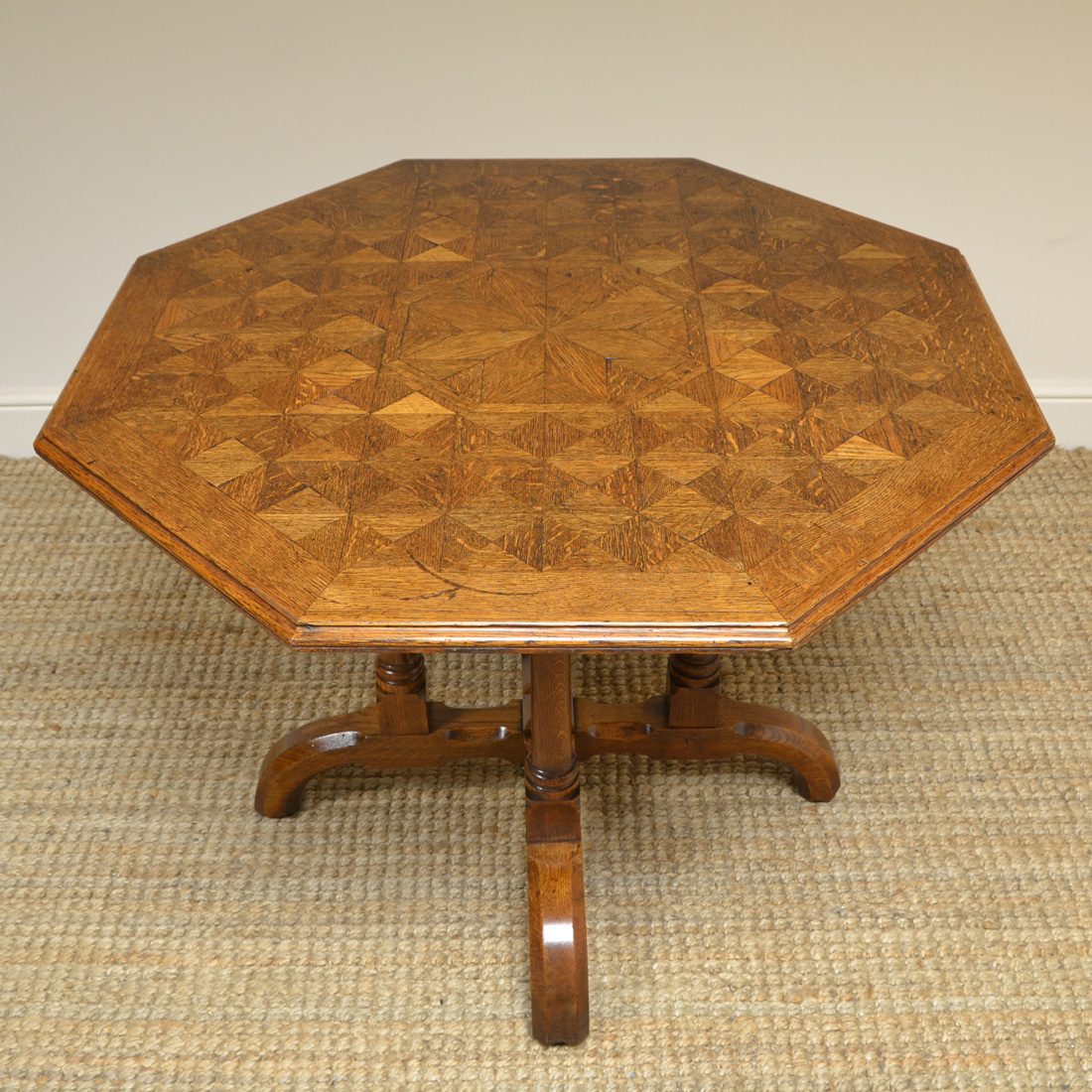 Victorian Arts & Crafts Parquetry Oak Antique Centre Table by James Shoolbred