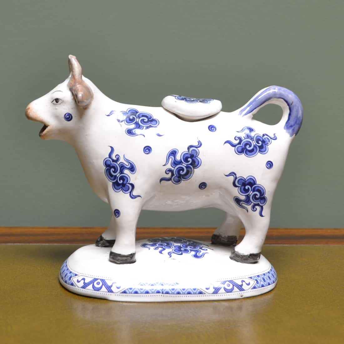 19th Century Blue & White Victorian Staffordshire Pottery Cow Creamer
