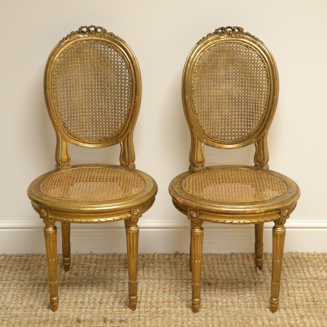 Unusual Decorative Pair of Victorian Antique Gilt Side Chairs