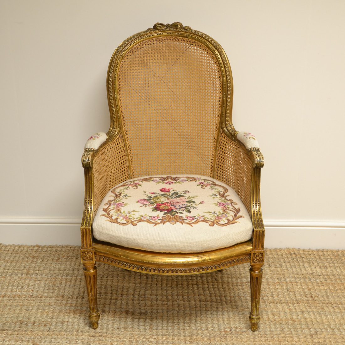 Victorian Country House Gilt Caned Antique Bergere Arm Chair