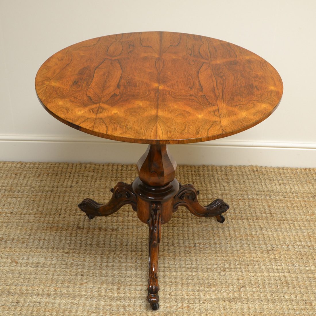 Spectacular Victorian Rosewood Antique Circular Table with Dolphin Carvings