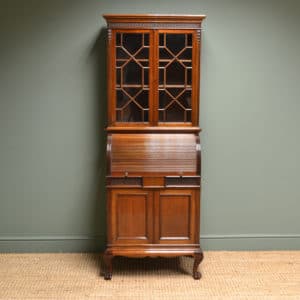 Unusual Victorian Gillows Antique Walnut Bookcase / Secretaire Cabinet 16 Edwardian Walnut Antique Cylinder Bookcase