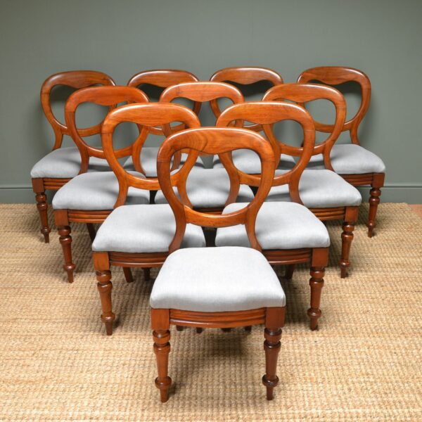 Set Of 10 Victorian Mahogany Antique Balloon Back Chairs