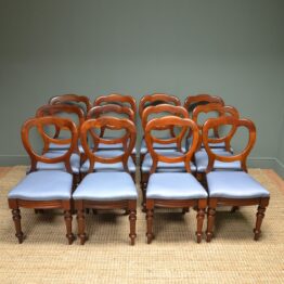 Set Of 12 Victorian Mahogany Antique Balloon Back Chairs