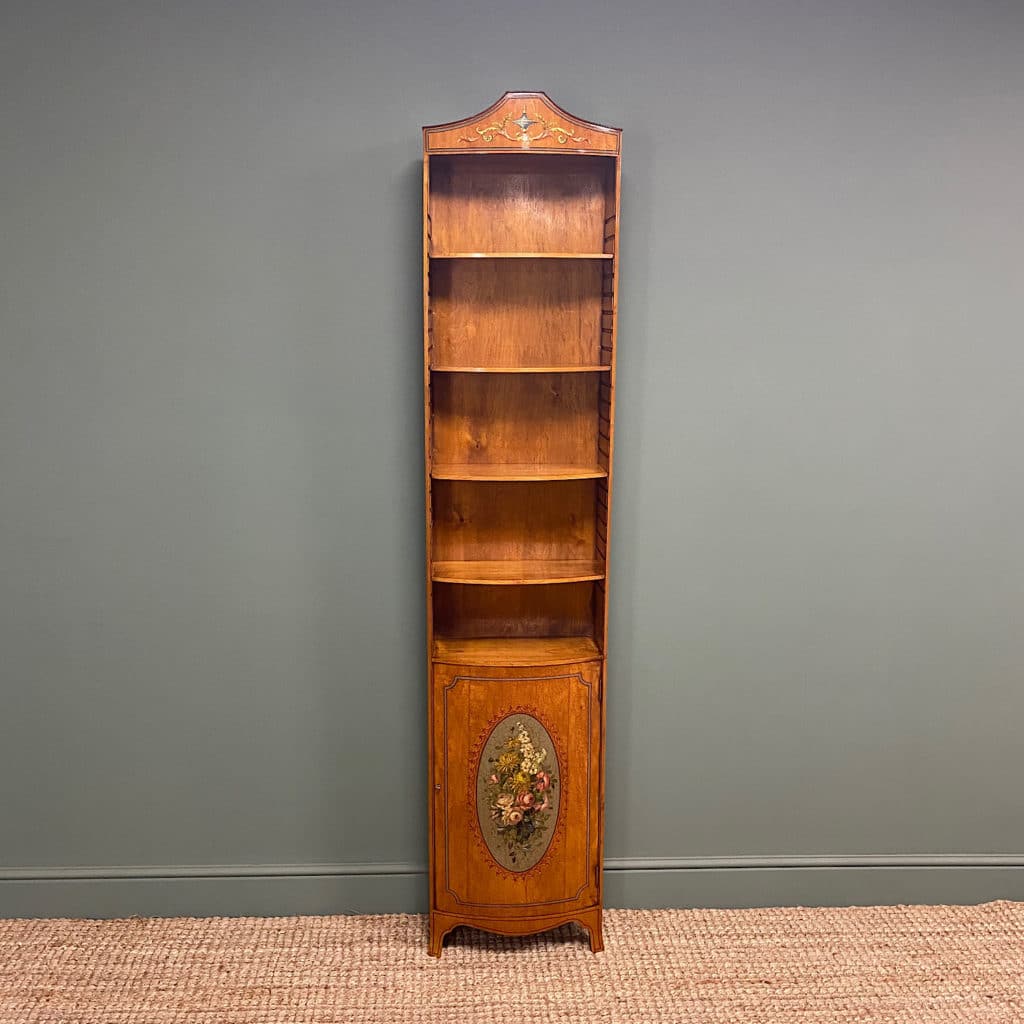 Spectacular Edwardian Satinwood Slim Antique Bookcase