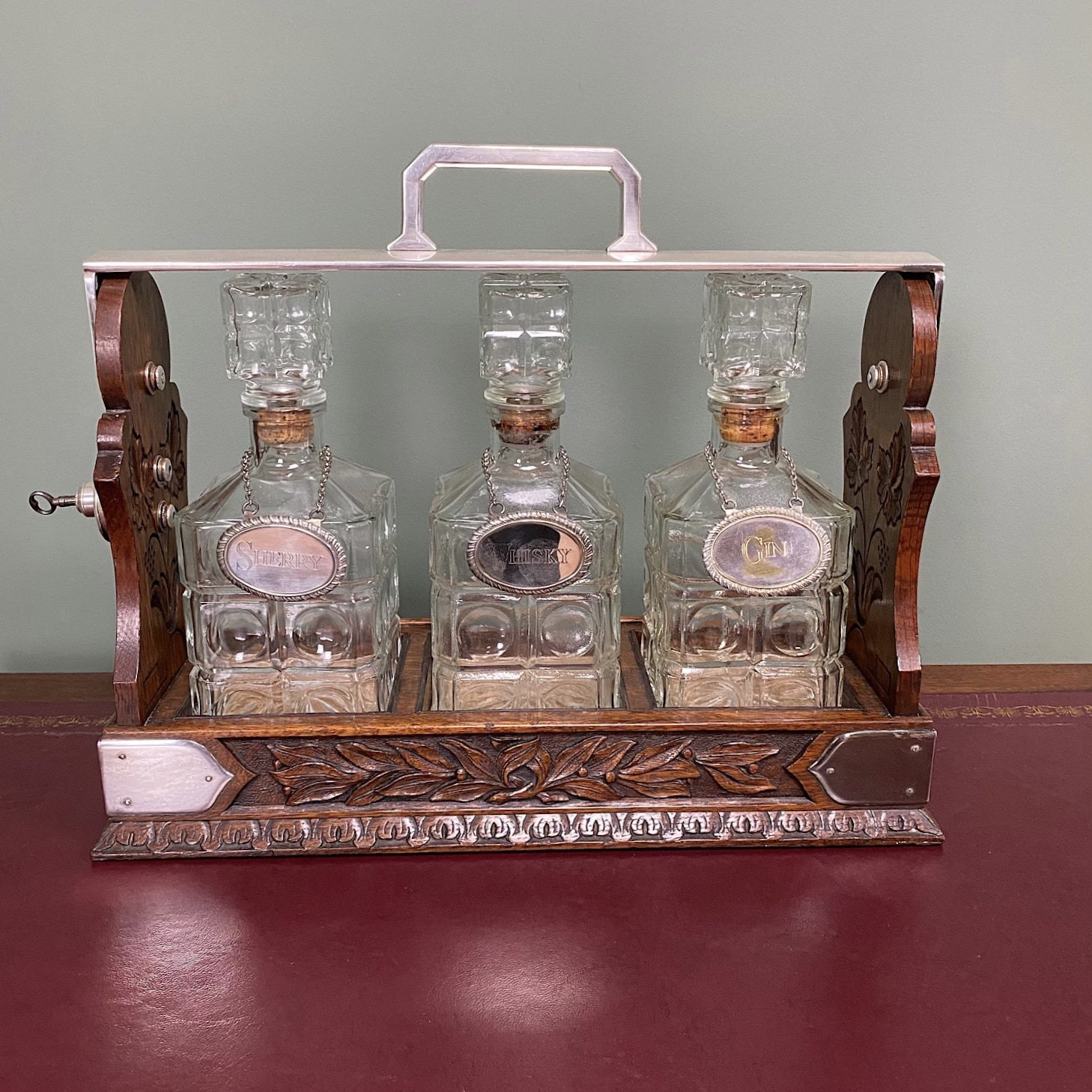 Superb Quality Antique Oak Tantalus by Betjemann of London