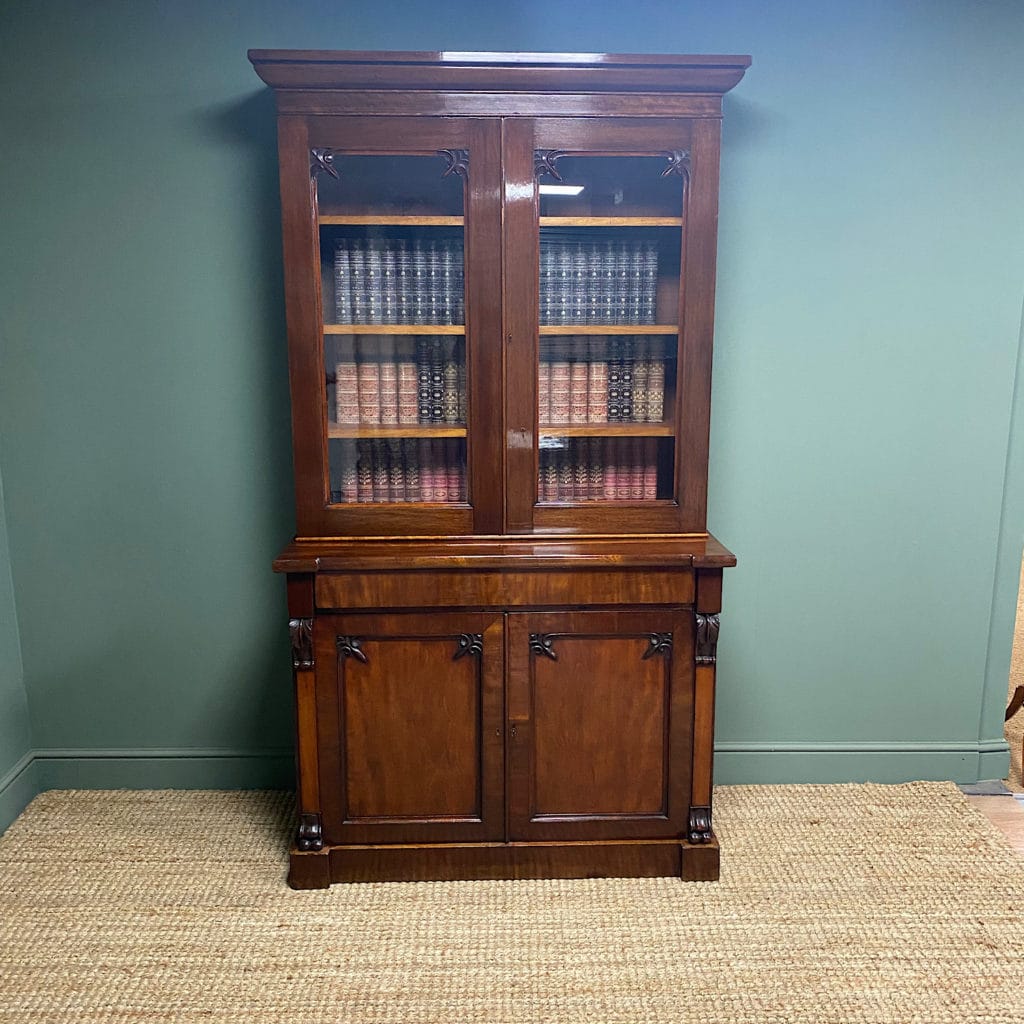 Quality Victorian Mahogany Antique Bookcase on Cupboard - Antiques World