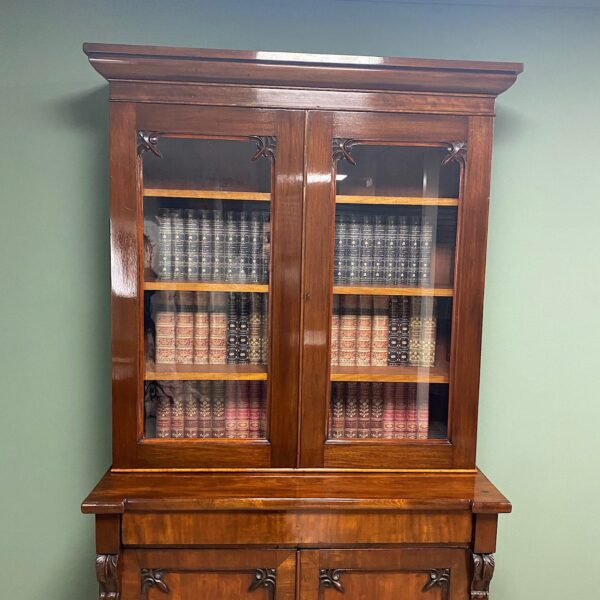 Quality Victorian Mahogany Antique Bookcase on Cupboard