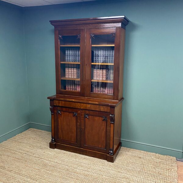 Quality Victorian Mahogany Antique Bookcase on Cupboard