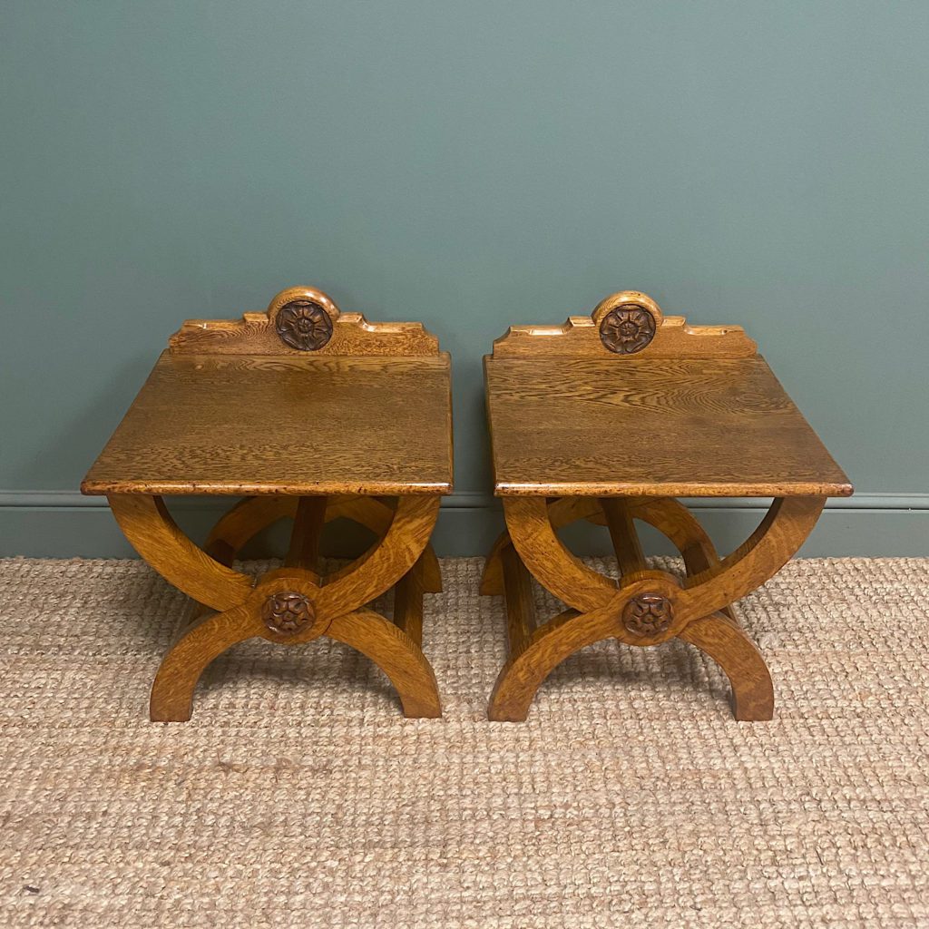 Unusual Pair of Oak Antique Stools