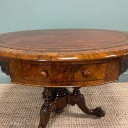 Unusual Victorian Burr Walnut Antique Drum Table