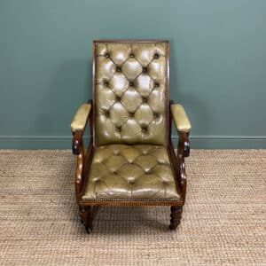 Quality Large Upholstered Antique Arm Chair / Throne Chair 16 Victorian Antique Leather Armchair