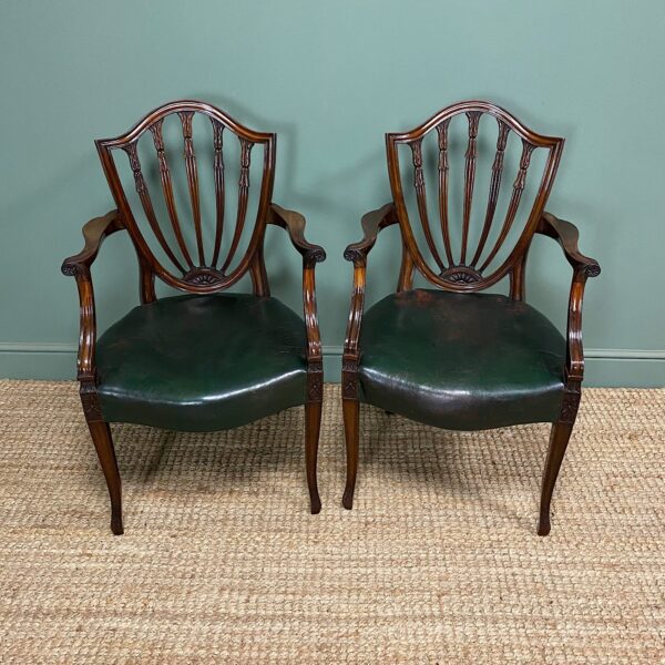 Elegant Pair of Edwardian Hepplewhite Design Antique Carver Chairs