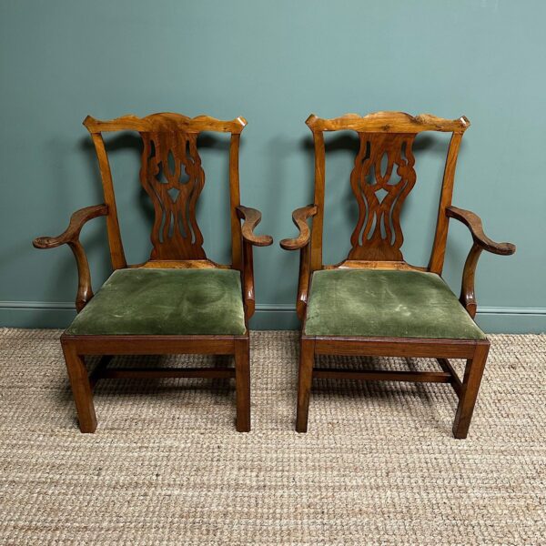Quality Pair of Antique Georgian Carver Arm Chairs