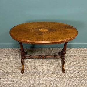 Victorian Inlaid Antique Oval Walnut Side Table