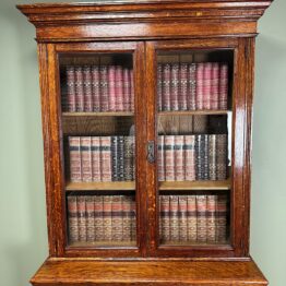 Quality Victorian Antique Oak Bookcase On Cupboard 