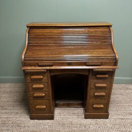 Quality Antique Oak Roll Top Desk By Lebus