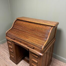 Quality Antique Oak Roll Top Desk By Lebus