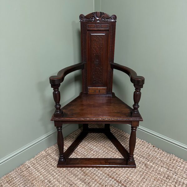 Unusual Victorian Oak Antique Chair stamped Genèva 1895