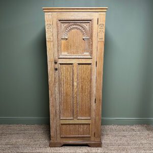 Quality Oak Antique Hall Wardrobe / Cupboard 14 Limed Oak Antique Hall Wardrobe