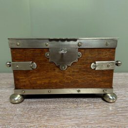 Quality Antique Oak Tea Caddy with Silver Plated Decoration