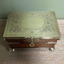 Quality Antique Oak Tea Caddy with Silver Plated Decoration