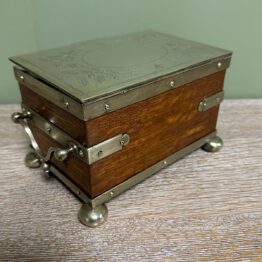 Quality Antique Oak Tea Caddy with Silver Plated Decoration