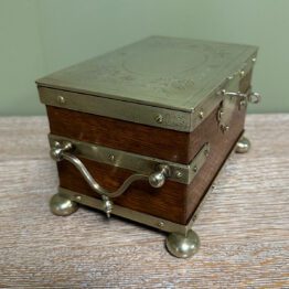 Quality Antique Oak Tea Caddy with Silver Plated Decoration