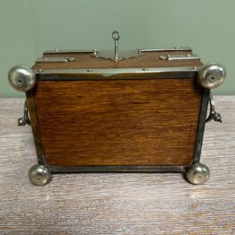 Quality Antique Oak Tea Caddy with Silver Plated Decoration