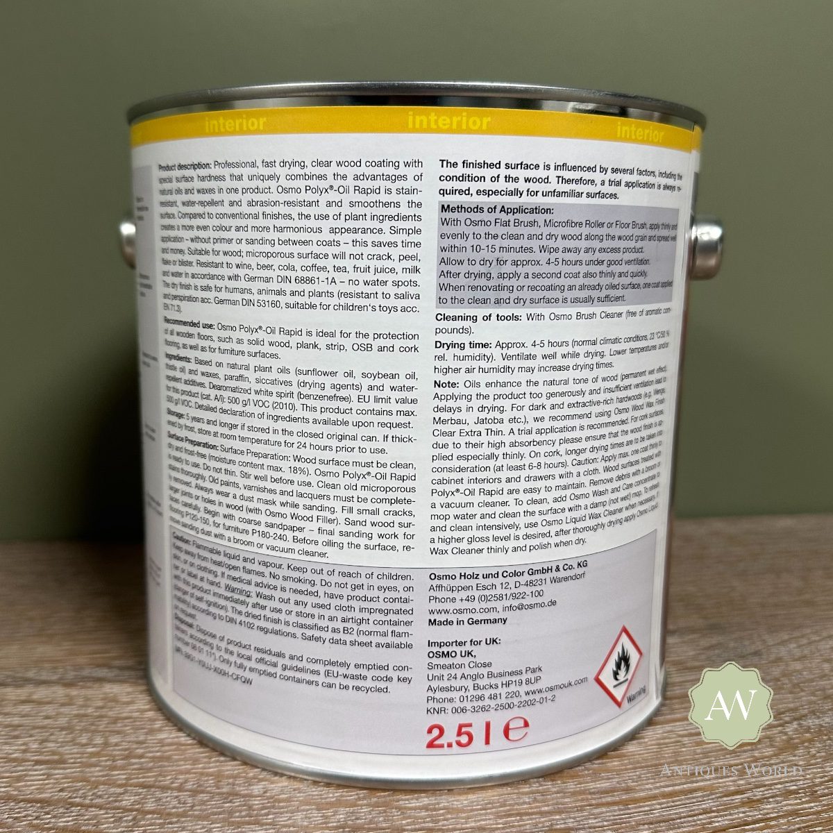 Osmo Polyx Oil Rapid back of tin with label