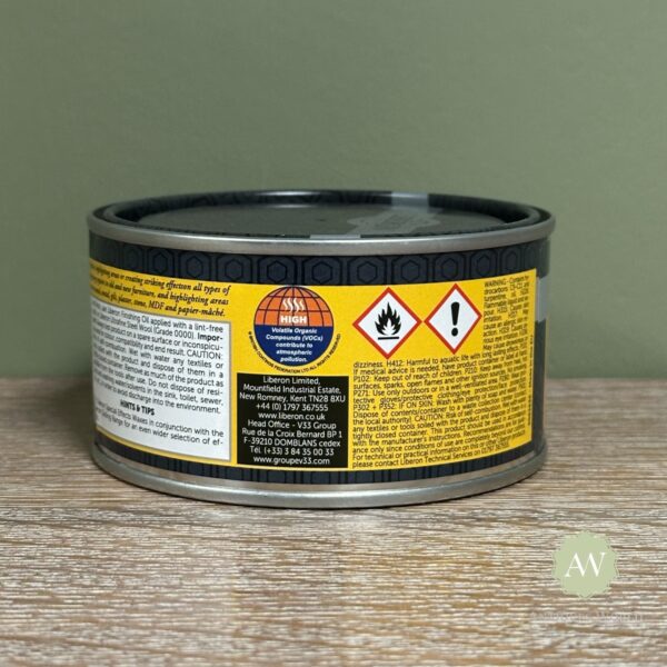 Liberon Black Patinating Wax back of tin with label