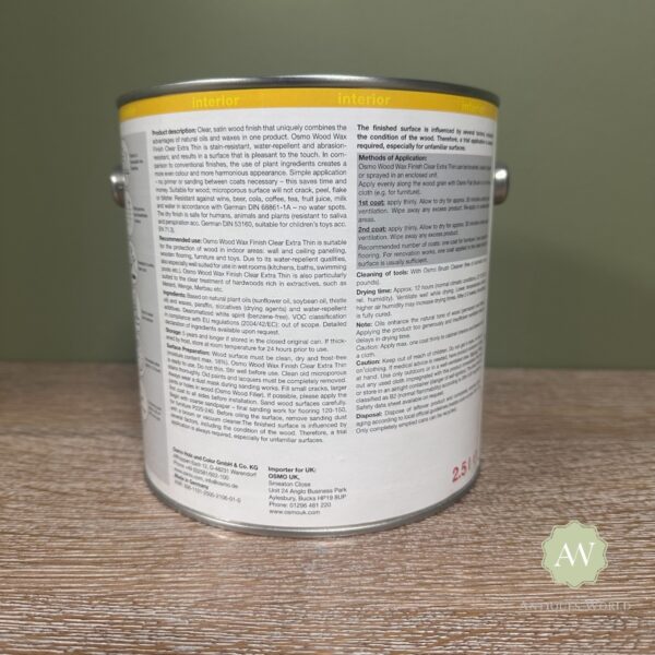 Osmo Wood Wax Extra Thin back of tin with label
