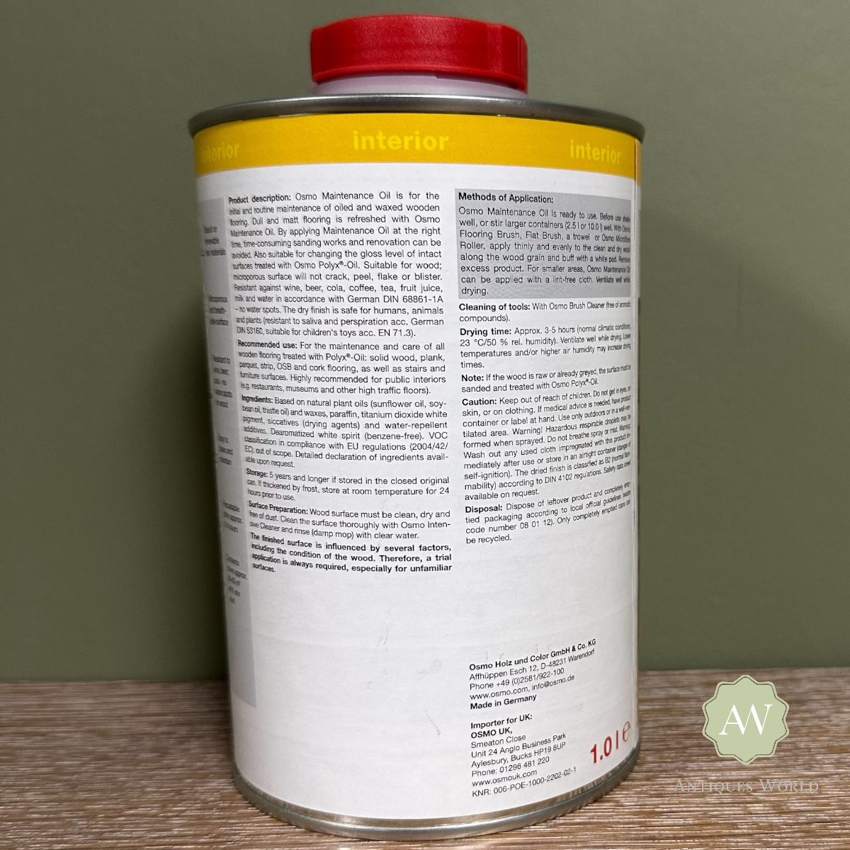 Osmo Maintenance Oil back of tin with label